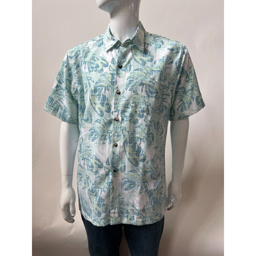 Van Heusen Hawaiian Shirt  Sz Large Blue  Hawaiian Polyester